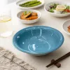 Blue ceramic bowl, a simple household meal bowl for holding rice bowls, large and deep bowl details Picture